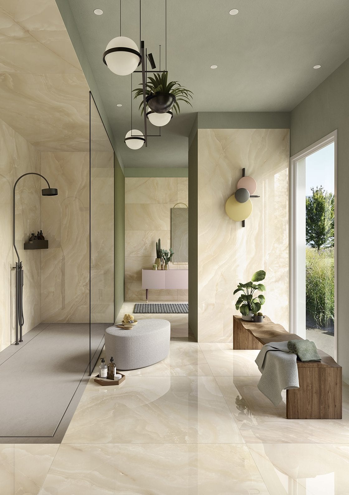 Onyx Oyster × Pigmenti Moss en salle de bain
