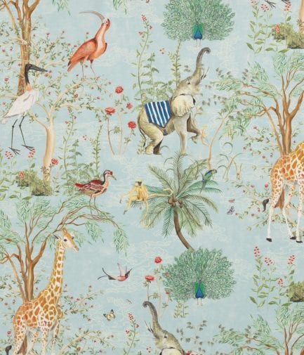 Animaux Exotiques, tissu d'ameublement jacquard broderie français, Thévenon