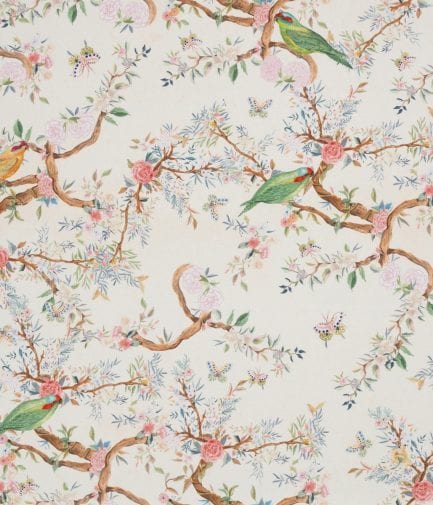 Birds, tissu d'ameublement jacquard broderie français, Thévenon