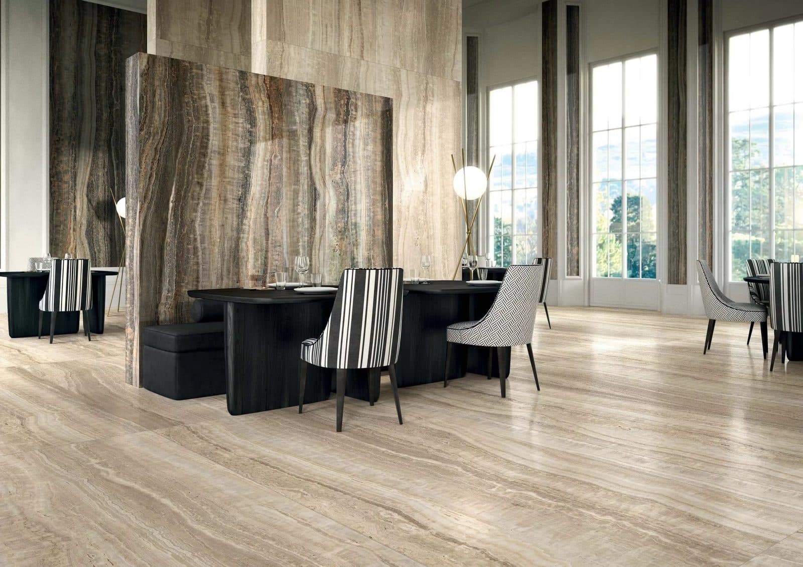 Eccentric Luxe Almond, grès cérame effet marbre grand format, Florim, mise en scène 2