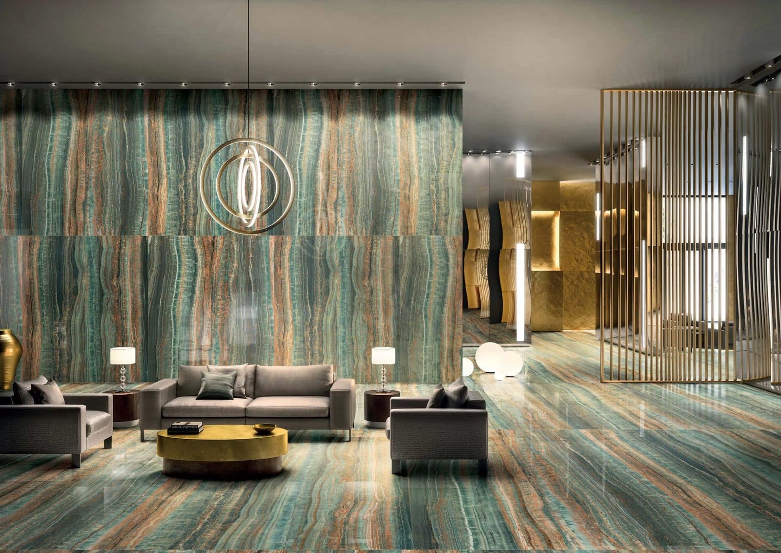 Eccentric Luxe Mint, grès cérame effet marbre grand format, Florim, mise en scène 2