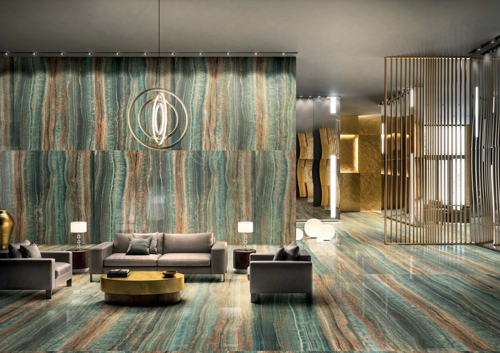 Eccentric Luxe Mint, grès cérame effet marbre grand format, Florim, mise en scène 2
