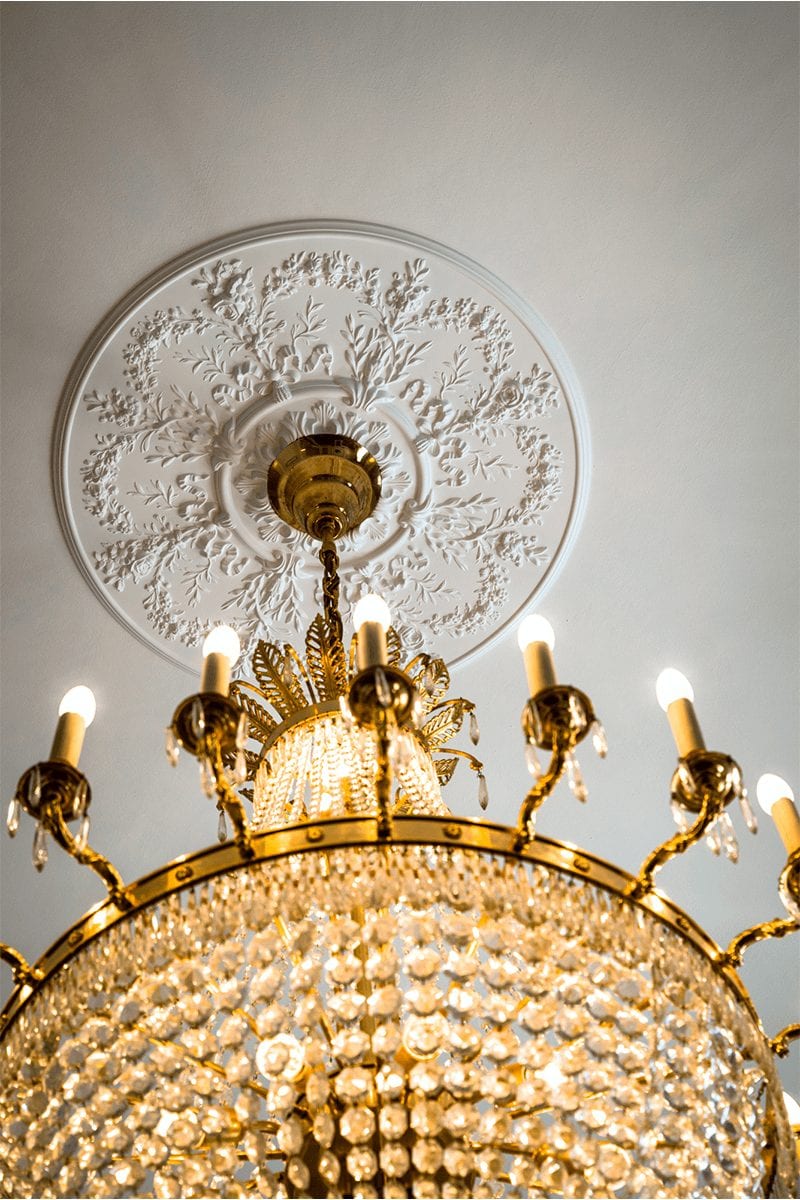Rosace plafond Orac Decor, ornement moulure Duropolymer prêt à peindre, lustre cristal doré